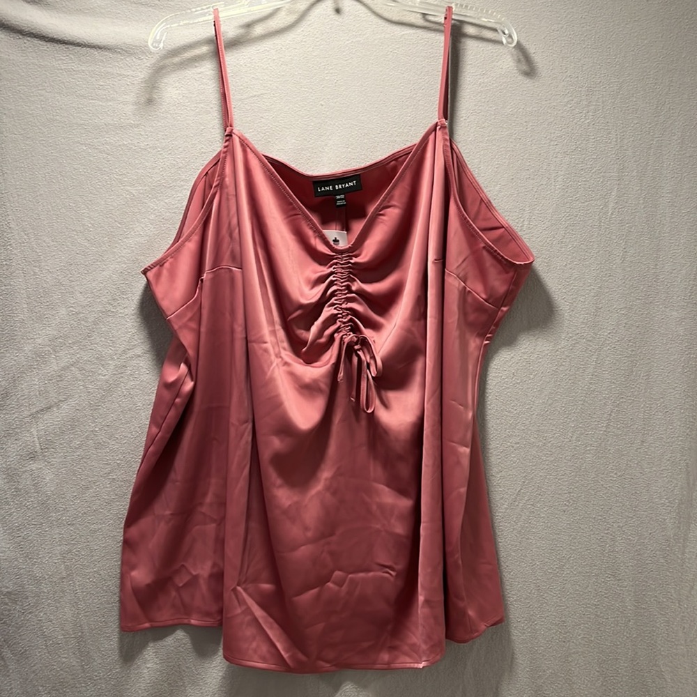 Lane Bryant 30/32 “Mesa Rose” pink satiny camisole with ruched detail